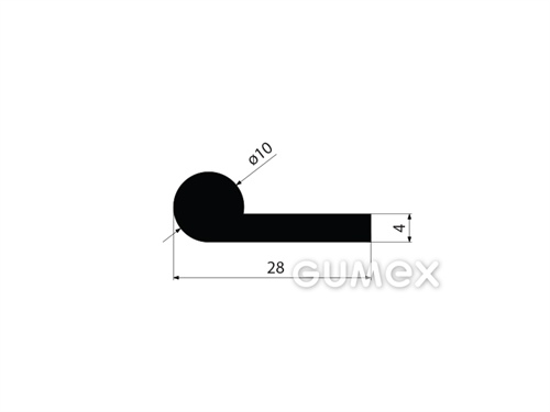 Pryžový profil tvaru "P", 28x10/4mm, 60°ShA, NBR, -40°C/+70°C, černý